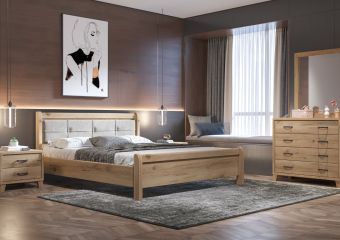 BED N16D WITH ECRU FABRIC & HONEY FURNITURE
