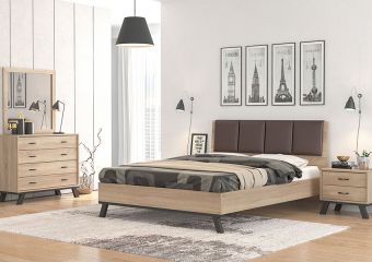 BED N69 WITH BROWN TECHNODERMA & LATTE FURNITURE